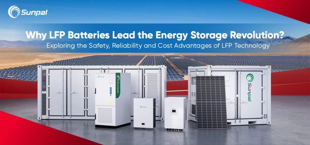 Battery storage containers displayed with solar panels.