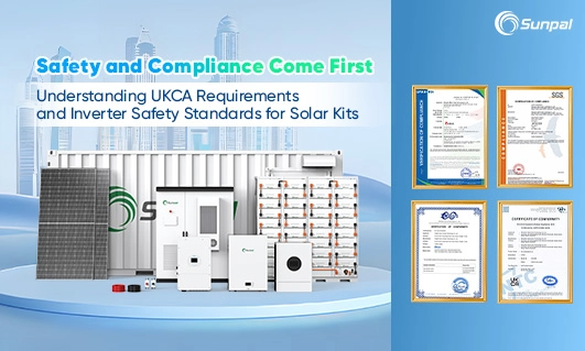 Banner showing solar kits and compliance certificates for UK regulations.